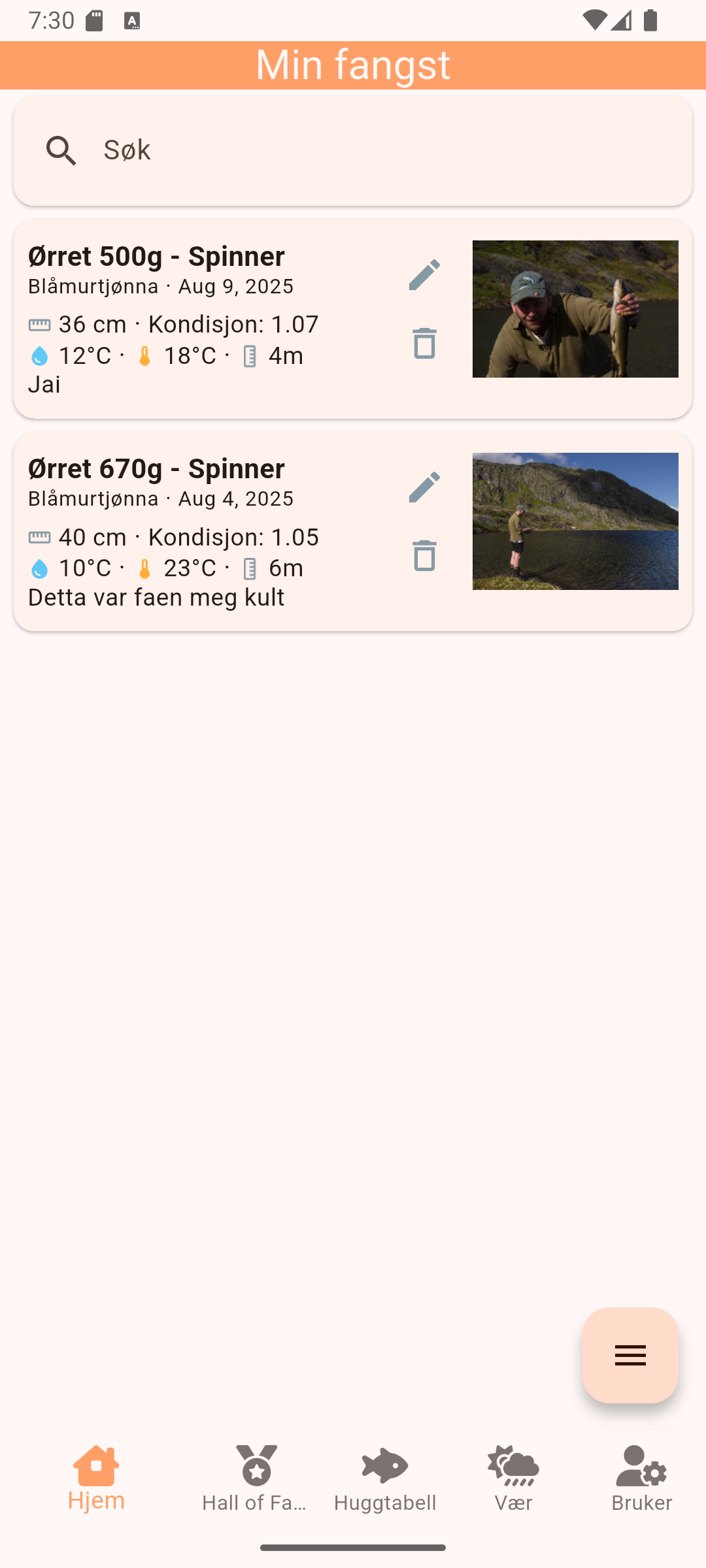 Hjem – din fangstlogg